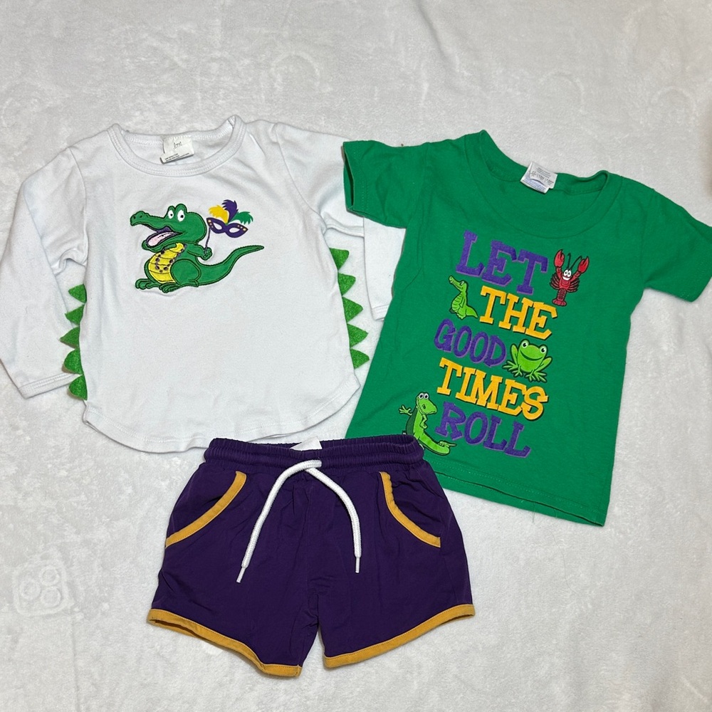 3pc Kids' Mardi Gras Alligator Themed Outfit Set size 2t